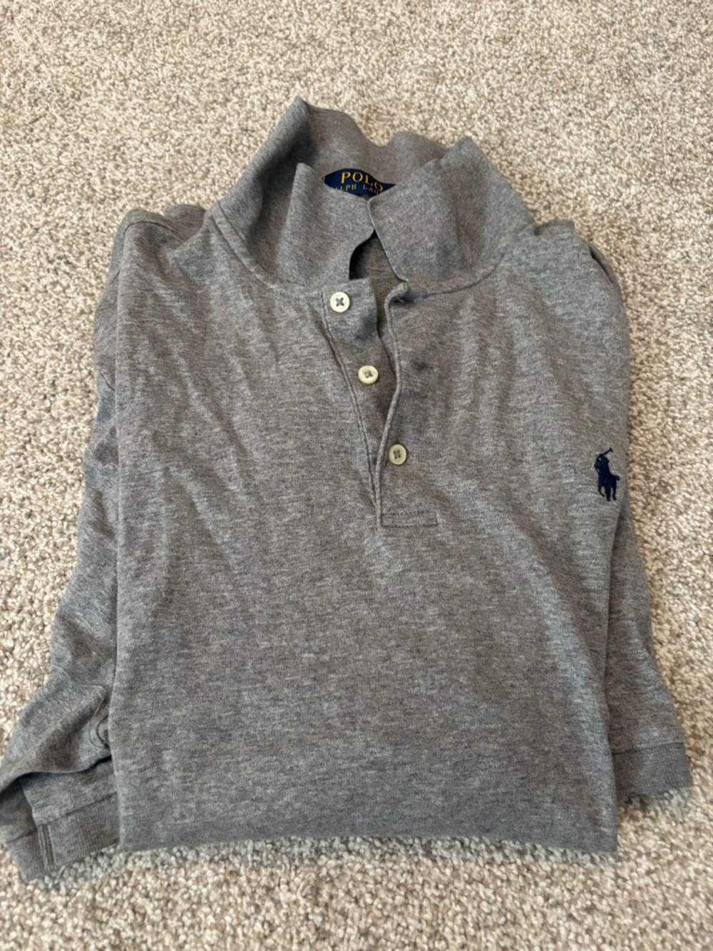 Ralph Lauren Gray Polo Shirt with Navy Logo Labels